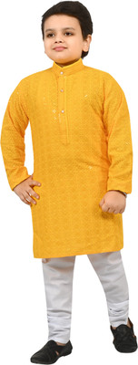 Arshia Fashions Boys Festive & Party Kurta and Pyjama Set(Yellow Pack of 1)