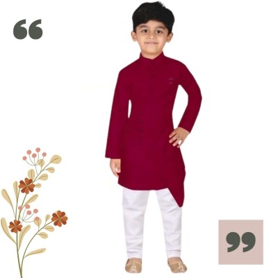 VDC FASHION HUB Baby Boys Festive & Party Kurta and Pyjama Set(Maroon Pack of 1)