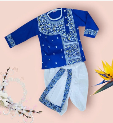 Aksa Fashion Boys Festive & Party Dhoti & Kurta Set(Blue Pack of 1)