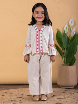 Readiprint Girls Festive & Party Kurta and Palazzo Set(White Pack of 2)