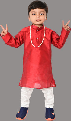 HouseOfCommon Boys Festive & Party Kurta and Pyjama Set(Maroon Pack of 1)