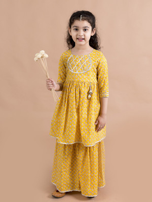 Pspeaches Girls Festive & Party Kurta and Palazzo Set(Yellow Pack of 1)
