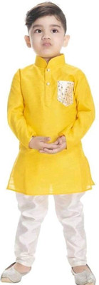 Elegant Attire Boys Festive & Party Kurta and Pyjama Set(Yellow Pack of 1)