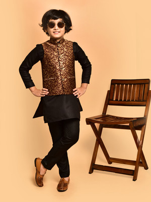 PRINTCULTR Boys Festive & Party Kurta, Waistcoat and Pyjama Set(Black Pack of 3)