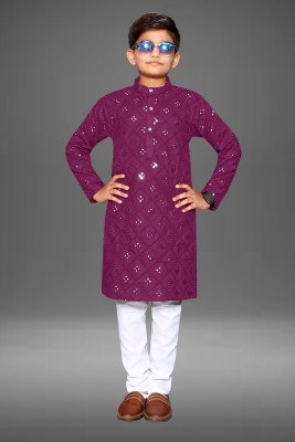 MADHAV Boys Festive & Party Kurta and Pyjama Set(Purple Pack of 1)