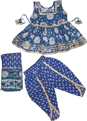 Kids Villa Girls Festive & Party Kurta and Trouser Set(Blue Pack of 1)
