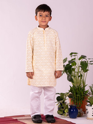VASTRAMAY Boys Casual Kurta and Pyjama Set(Yellow Pack of 2)