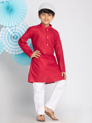 VASTRAMAY Boys Festive & Party Kurta and Pyjama Set(Maroon Pack of 1)