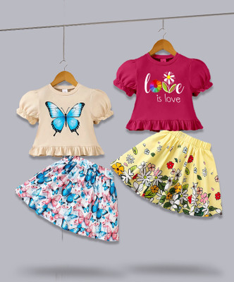 DRUZZEE Baby Girls Casual Top and Skirt Set(Multicolor Pack of 2)