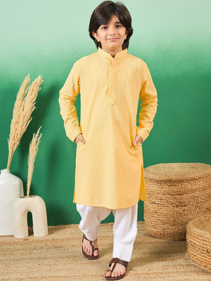Sangria Boys Festive & Party Kurta and Patiala Set(Yellow Pack of 1)