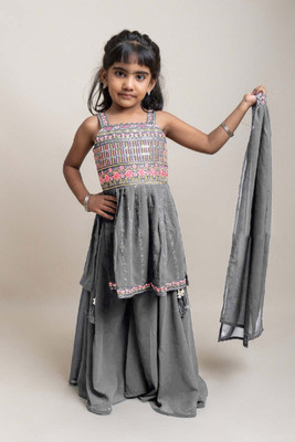 Tulsi Creation Girls Wedding Kurta and Palazzo Set(Grey Pack of 1)