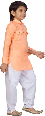 Sangria Boys Festive & Party Kurta and Pyjama Set(Orange Pack of 1)