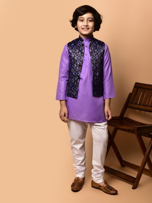 Kidotsav Boys Festive & Party Kurta, Waistcoat and Pyjama Set(Purple Pack of 1)