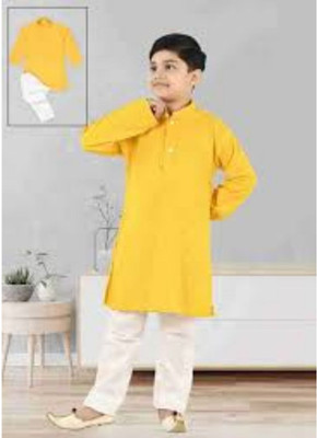 VCD FASHION HUB Baby Boys Festive & Party Kurta and Pyjama Set(Yellow Pack of 1)