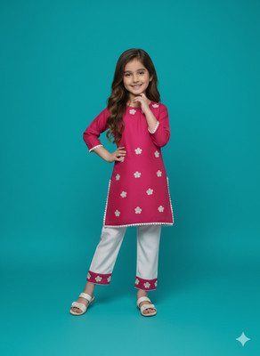 FLEXAA Girls Festive & Party, Casual, Formal, Wedding Kurta and Pyjama Set(Pink Pack of 1)