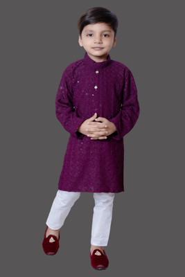 HouseOfCommon Boys Festive & Party Kurta and Churidar Set(Purple Pack of 1)