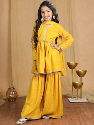 CUTIEKINS Girls Festive & Party Kurta and Sharara Set(Multicolor Pack of 1)