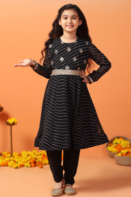 Sangria Girls Festive & Party Kurta and Pyjama Set(Black Pack of 1)