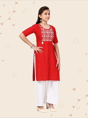 Kidotsav Girls Festive & Party Kurta and Palazzo Set(Red Pack of 1)