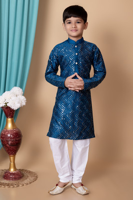 COSMOS ART ENTERPRISE Boys Festive & Party, Wedding Kurta and Pyjama Set(Blue Pack of 1)