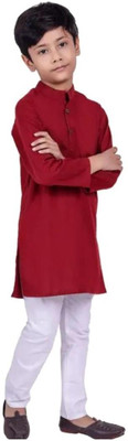 VC FASHION HUB Baby Boys Festive & Party Kurta and Pyjama Set(Maroon Pack of 1)