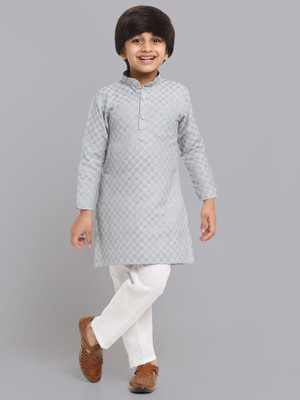 CENSAL Boys Festive & Party Kurta and Pyjama Set(Grey Pack of 1)
