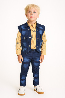 BABUSHONA Boys Wedding Shirt, Waistcoat and Pant Set(Yellow Pack of 1)