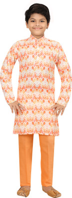 AHHAAAA Boys Festive & Party Kurta and Pyjama Set(Orange Pack of 1)