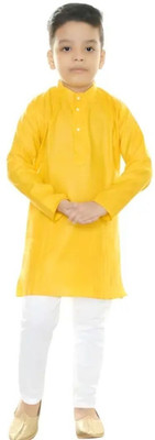 VDC CREATIONS Baby Boys Festive & Party Kurta and Pyjama Set(Yellow Pack of 1)