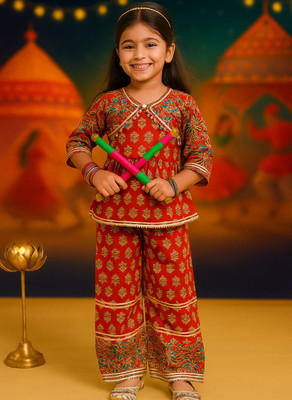 AJ Dezines Girls Festive & Party Kurta and Sharara Set(Red Pack of 1)