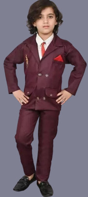 S K S T Boys Party(Festive) Blazer Pant, Shirt(Maroon)