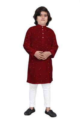 TRUST OUS Boys Wedding Kurta and Pyjama Set(Maroon Pack of 1)