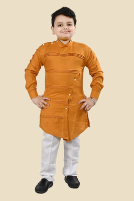 BT DEZINES Boys Festive & Party, Wedding Kurta and Pyjama Set(Yellow Pack of 1)