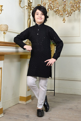 AHHAAAA Boys Festive & Party Kurta and Pyjama Set(Black Pack of 1)