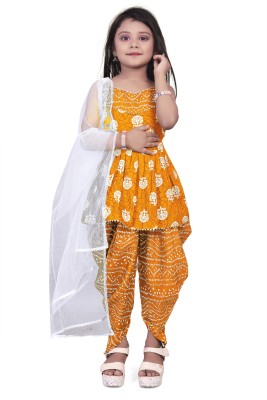 Suhanafashion Girls Casual Angarkha, Dhoti & Dupatta Set(Yellow Pack of 1)