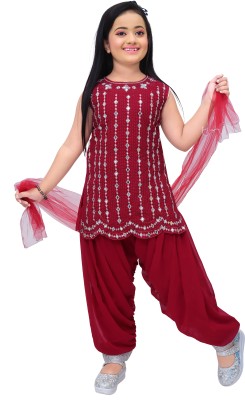 mg dresses Girls Festive & Party Kurta and Patiala Set(Maroon Pack of 1)