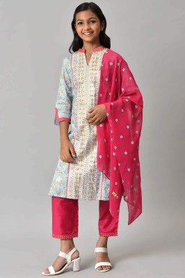 Aurelia Girls Casual Kurta and Trouser Set(Blue Pack of 3)