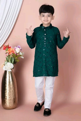 Alm Dresses Boys Festive & Party Kurta and Pyjama Set(Green Pack of 1)