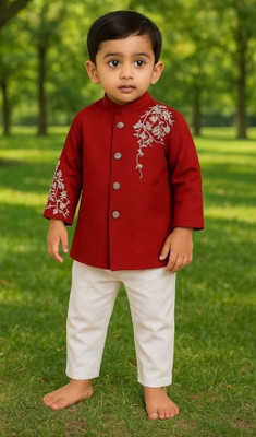 BURRAKH CREATION Boys Festive & Party, Wedding, Casual, Formal Kurta and Pyjama Set(Red Pack of 1)