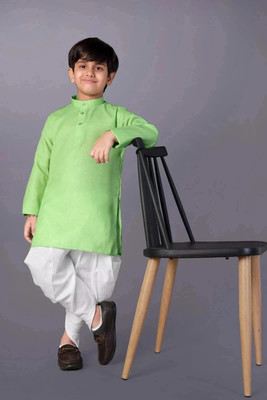 Liten Boys Festive & Party Dhoti & Kurta Set(Green Pack of 1)
