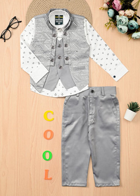 JORI FASHION Baby Boys Festive & Party, Formal, Wedding Shirt, Waistcoat and Pant Set(Grey Pack of 1)