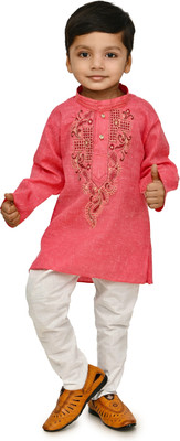 Oxipittal Club Boys Festive & Party Kurta and Dhoti Pant Set(Pink Pack of 1)