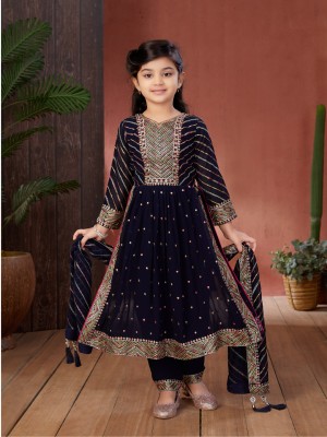 Kidotsav Girls Festive & Party Kurta and Dupatta Set(Dark Blue Pack of 1)