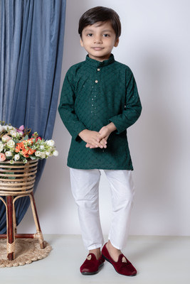 SKPGOLAPDRESSES Boys Festive & Party Kurta and Pyjama Set(Green Pack of 1)