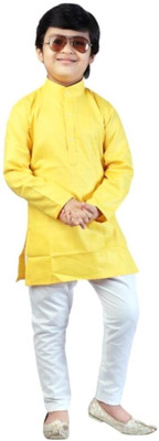 VC FASHION HUB Baby Boys Festive & Party Kurta and Pyjama Set(Yellow Pack of 1)