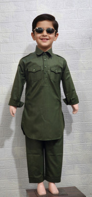 KGN Boys Festive & Party Pathani Suit Set(Dark Green Pack of 1)