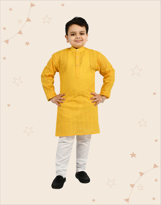 Kidotsav Boys Festive & Party Kurta and Pyjama Set(Yellow Pack of 1)