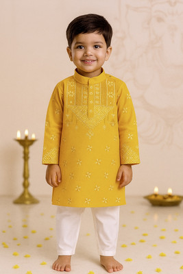 HUMAN CHOICE Boys Festive & Party, Wedding Kurta and Pyjama Set(Yellow Pack of 1)