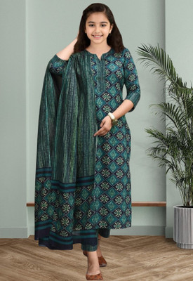 Bholukart Girls Casual Churidar and Dupatta Set(Green Pack of 1)