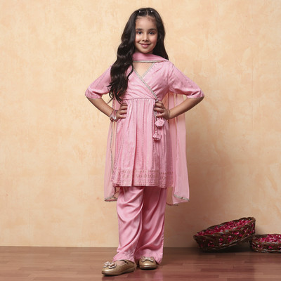 BIBA Girls Casual Kurta and Palazzo Set(Pink Pack of 1)